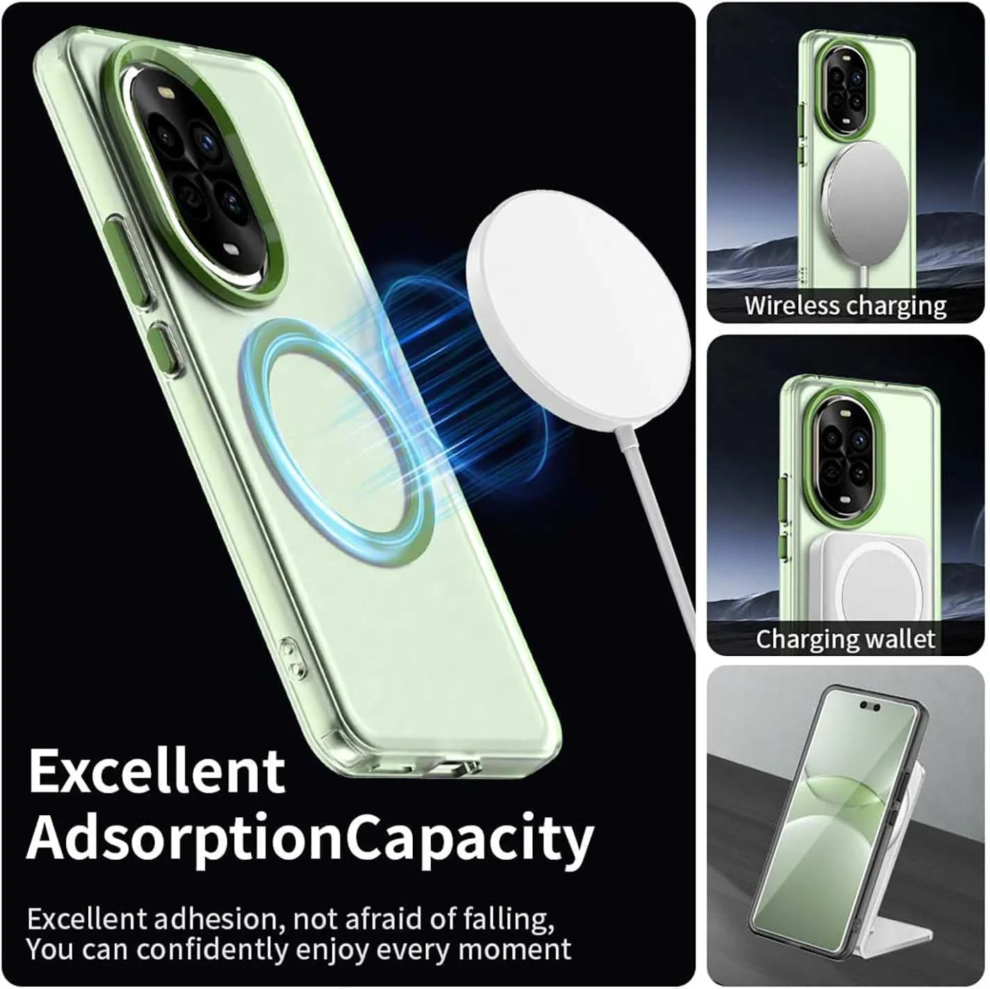 کاور مغناطیسی مات Gruattreay سازگار با گوشی هوآوی نوا 13 پرو 5G، دارای شارژ بی‌سیم، کاور محافظ شفاف با ایربگ در چهار گوشه، ضد ضربه برای هوآوی نوا 13 پرو (سبز)