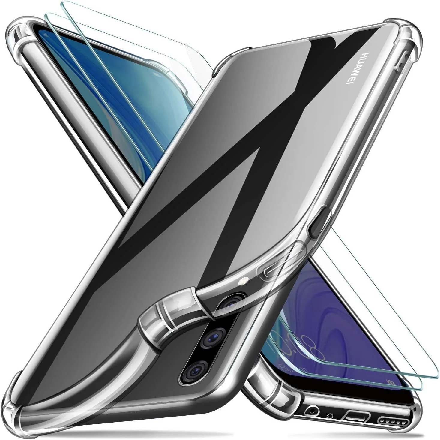 کاور مارگون برای هوآوی Y9s به همراه 2 محافظ صفحه نمایش، کاور شفاف هوآوی Y9s، محافظ شیشه ای حرارت دیده