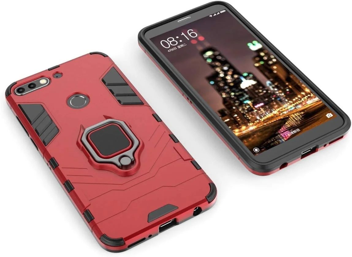 قاب محافظ تلفن همراه سازگار با هوآوی Y7 Prime (2018) و Honor 7C، دارای حلقه نگهدارنده مغناطیسی 360 درجه، قرمز