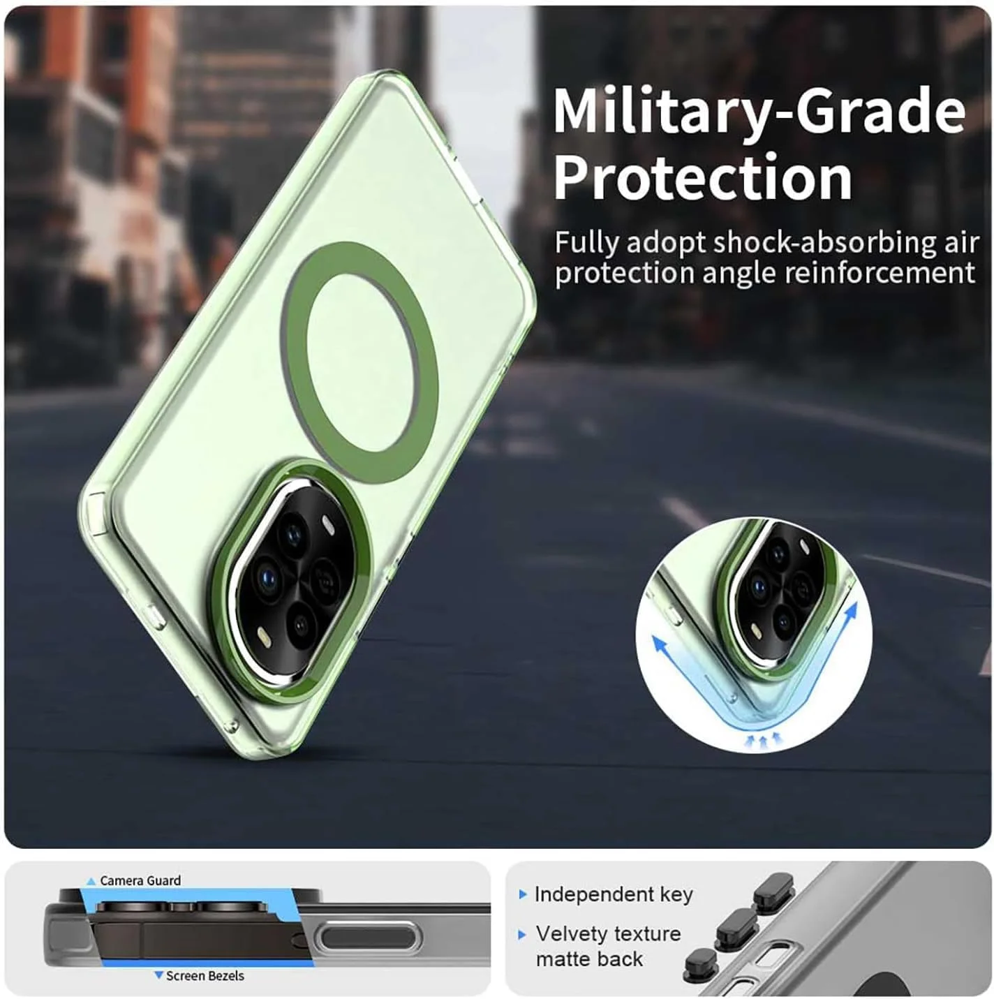 کاور مغناطیسی مات Gruattreay سازگار با گوشی هوآوی نوا 13 پرو 5G، دارای شارژ بی‌سیم، کاور محافظ شفاف با ایربگ در چهار گوشه، ضد ضربه برای هوآوی نوا 13 پرو (سبز)