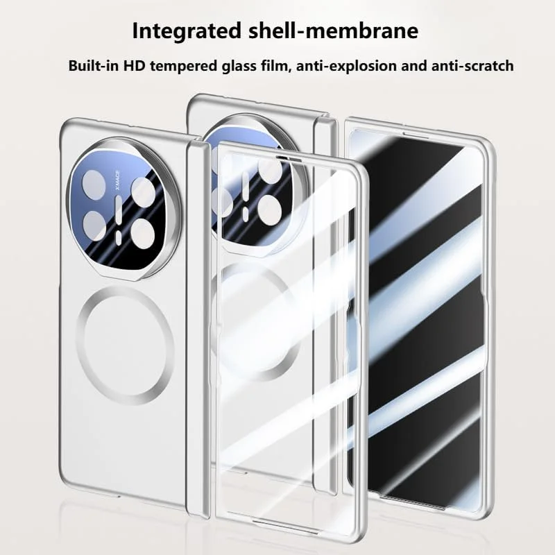 قاب آهنربایی Gruattreay سازگار با Huawei Mate X6، [محافظ صفحه نمایش داخلی] محافظ لولای پایه دوربین فلزی، ضد ضربه و مقاوم در برابر افتادن، پشتیبانی از شارژ بی سیم (نقره ای)