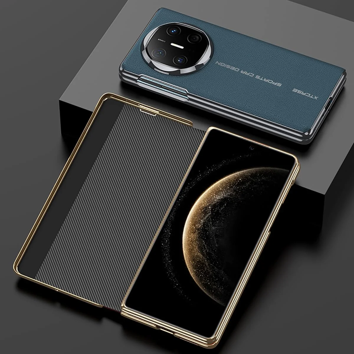 کیف چرمی تاشو هوآوی میت X6، قاب گوشی تاشو با حلقه مغناطیسی مخفی و روکش آبکاری شده برای هوآوی میت X6 - مشکی