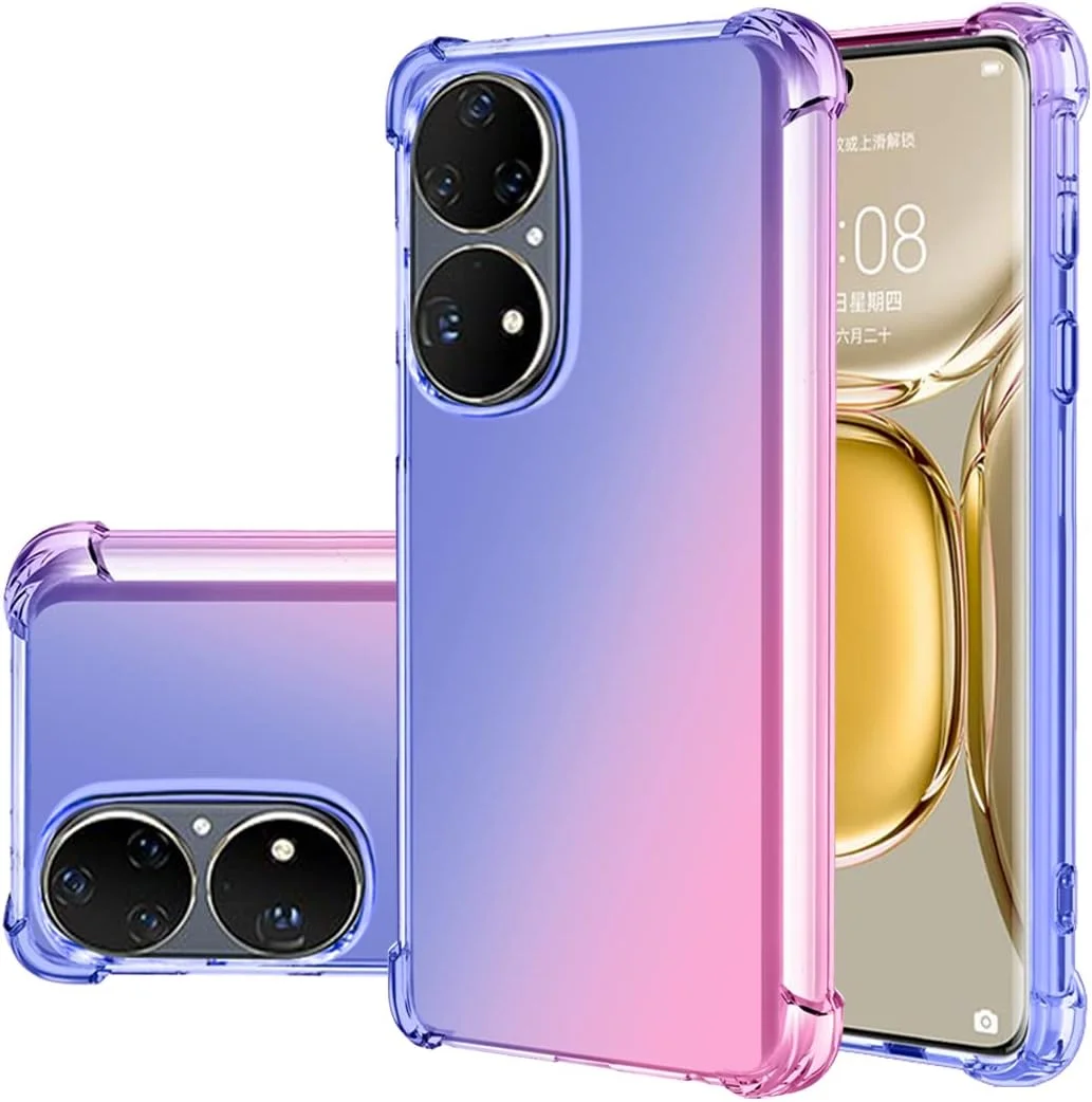 قاب محافظ گوشی هوآوی P50 Pro مدل JAD-AL50 JAD-LX9، قاب زیبا برای دختران و بانوان، گرادیانی باریک ضد خش، کاور گوشی TPU نرم و مقاوم در برابر ضربه برای هوآوی P50 Pro (آبی/صورتی)