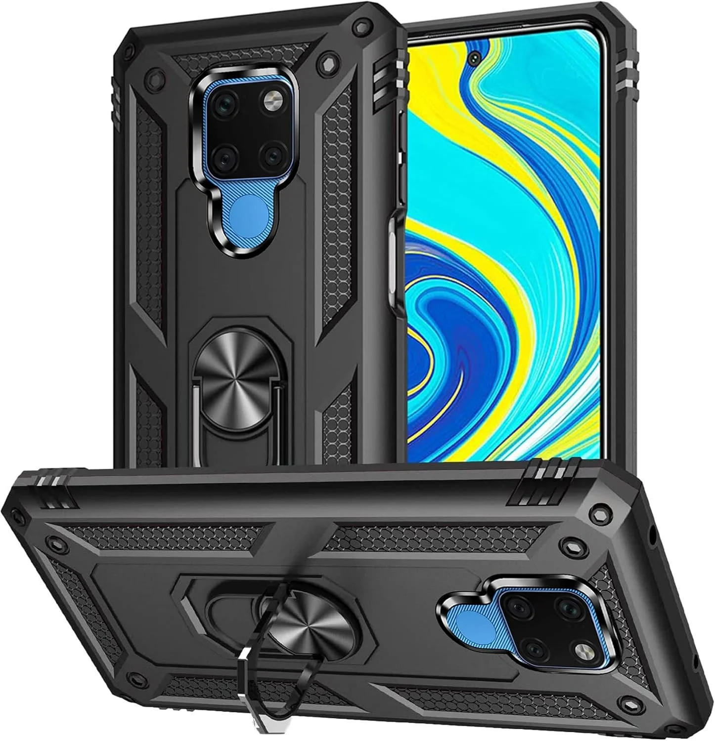 کاور 2ndSpring برای هوآوی میت 20 به همراه محافظ صفحه نمایش شیشه ای حرارت دیده، دارای حلقه نگهدارنده، سیلیکونی محافظ ضد ضربه، کاور سخت و مقاوم، مشکی