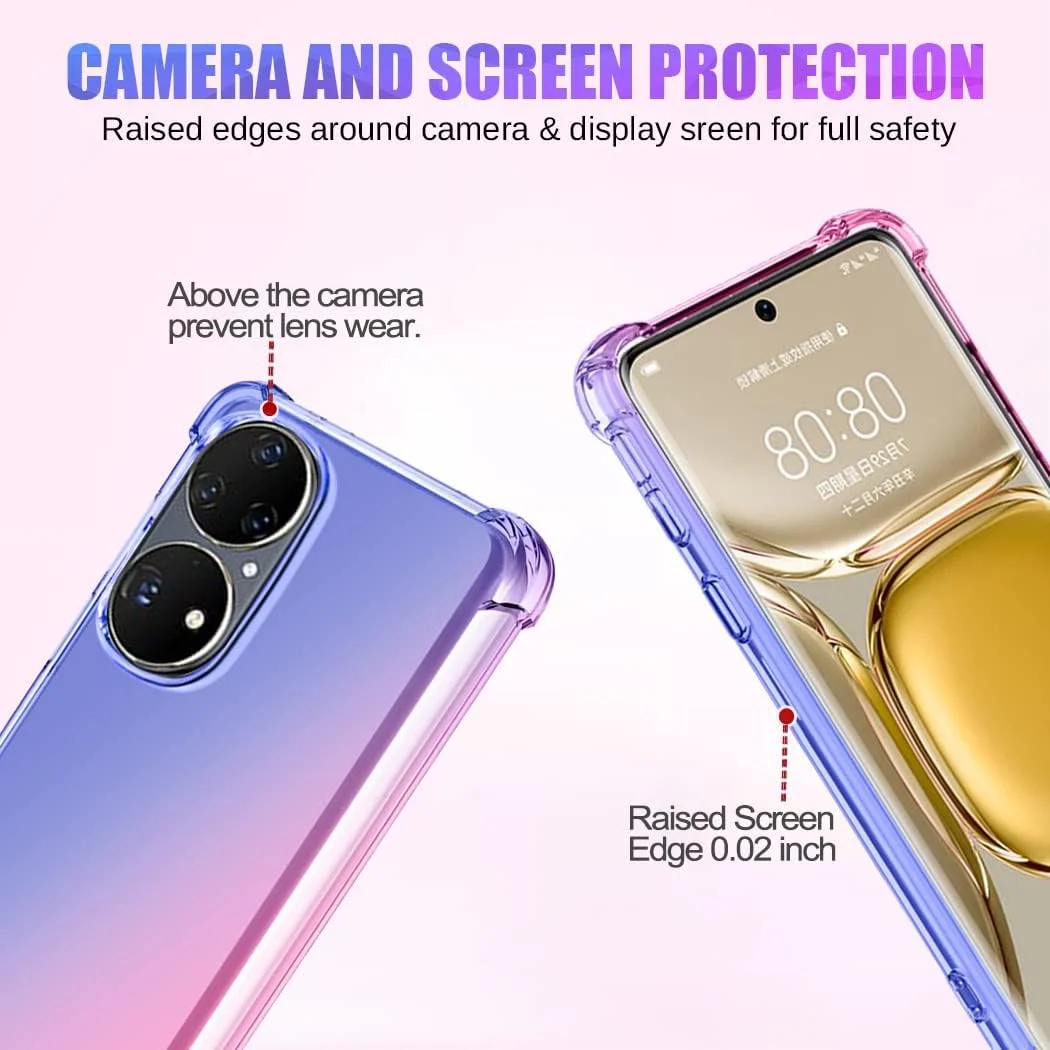 قاب محافظ گوشی هوآوی P50 Pro مدل JAD-AL50 JAD-LX9، قاب زیبا برای دختران و بانوان، گرادیانی باریک ضد خش، کاور گوشی TPU نرم و مقاوم در برابر ضربه برای هوآوی P50 Pro (آبی/صورتی)