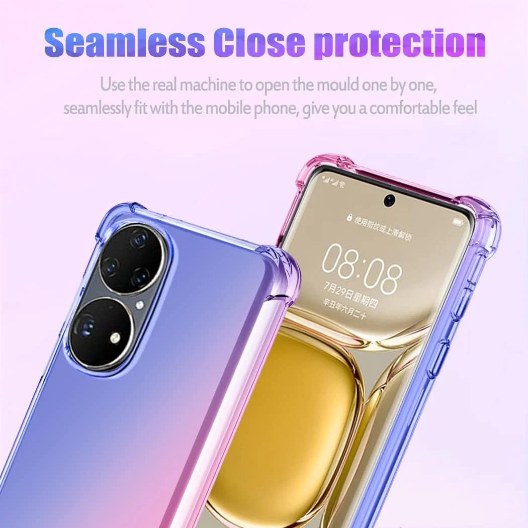 قاب محافظ گوشی هوآوی P50 Pro مدل JAD-AL50 JAD-LX9، قاب زیبا برای دختران و بانوان، گرادیانی باریک ضد خش، کاور گوشی TPU نرم و مقاوم در برابر ضربه برای هوآوی P50 Pro (آبی/صورتی)