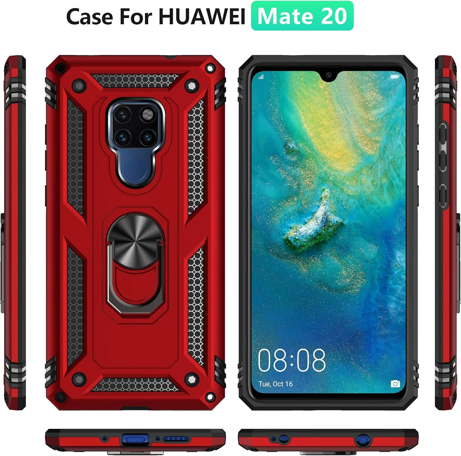 کاور 2ndSpring برای هوآوی میت 20 به همراه محافظ صفحه نمایش شیشه ای حرارت دیده، دارای حلقه نگهدارنده، سیلیکونی محافظ ضد ضربه، کاور سخت و مقاوم، مشکی