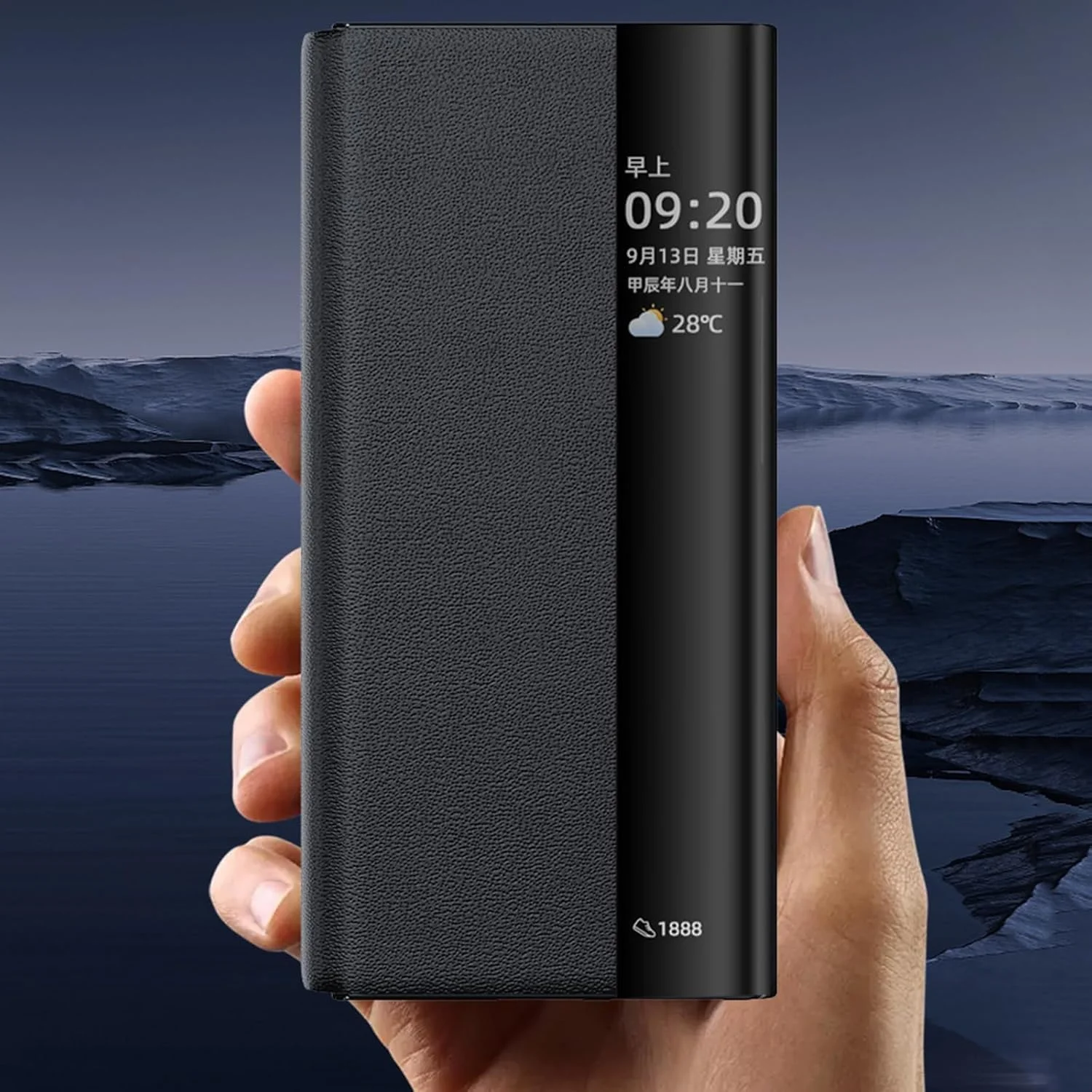 کیف چرمی اصل برای هوآوی میت XT، کاور تاشو تجاری لوکس Azonee با پنجره نمایش هوشمند و عملکرد استند، کیف محافظ کامل گوشی (مشکی)