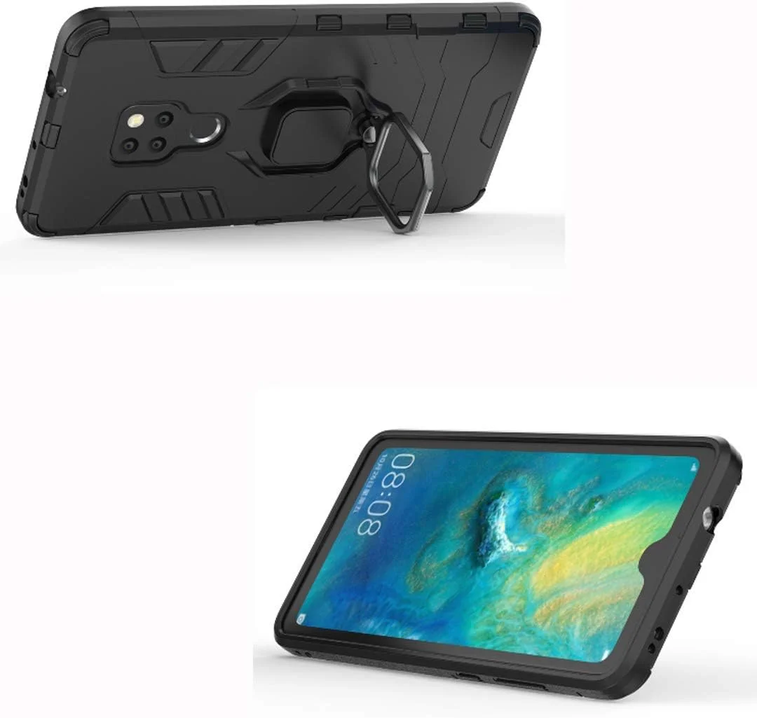 قاب محافظ گوشی هوآوی Mate20 مدل MaiJin، با حلقه فلزی، استند، ضد ضربه، لایه دوگانه و مقاوم (سازگار با هولدر مغناطیسی خودرو) - مشکی