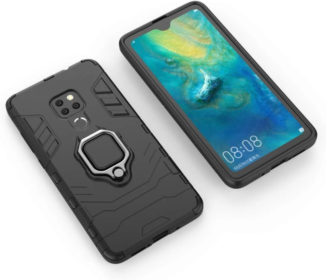 قاب محافظ گوشی هوآوی Mate20 مدل MaiJin، با حلقه فلزی، استند، ضد ضربه، لایه دوگانه و مقاوم (سازگار با هولدر مغناطیسی خودرو) - مشکی