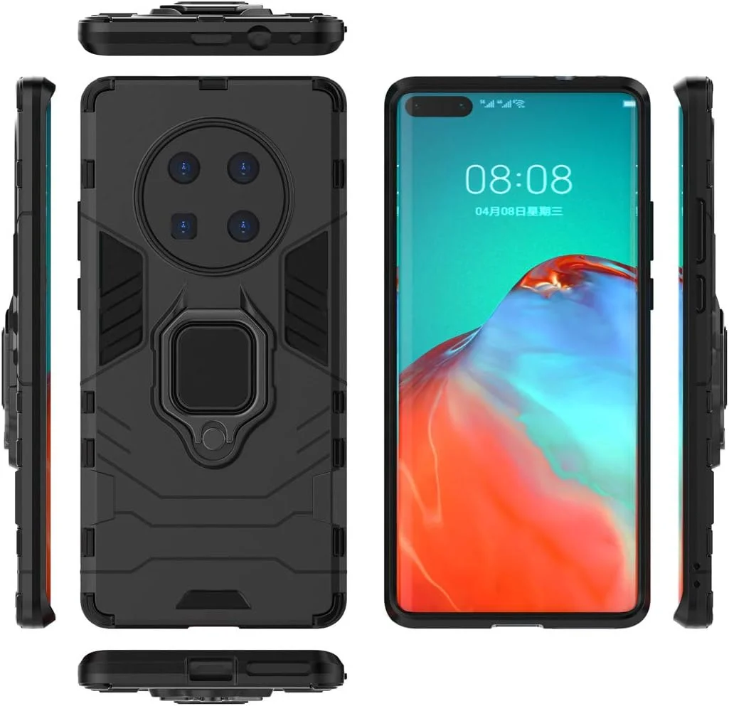 قاب محافظ گوشی هوآوی میت 40 پرو مدل MaiJin با حلقه فلزی و استند (سازگار با هولدر مغناطیسی خودرو)، دو لایه و مقاوم - مشکی