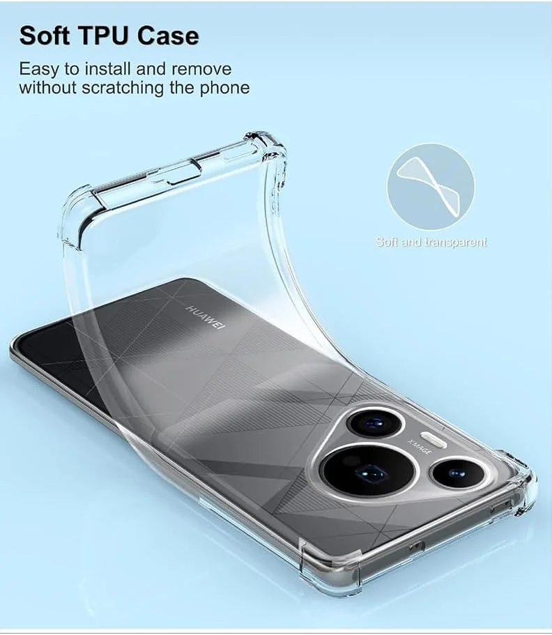 کاور شفاف هوآوی Pura 70، کاور گوشی موبایل TPU با قابلیت جذب شوک و گوشه‌های تقویت‌شده، نرم، انعطاف‌پذیر و محافظ بامپر شفاف