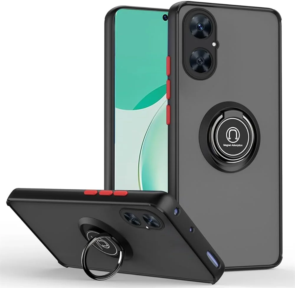 قاب گوشی هوآوی نوا 11i، بامپر سیلیکونی انعطاف پذیر، محافظت از دوربین، نازک، نیمه شفاف، ضد ضربه، پوشش مات پشتی با حلقه مغناطیسی چرخان 360 درجه مناسب برای هولدر ماشین، مخصوص هوآوی نوا 11i (مشکی)