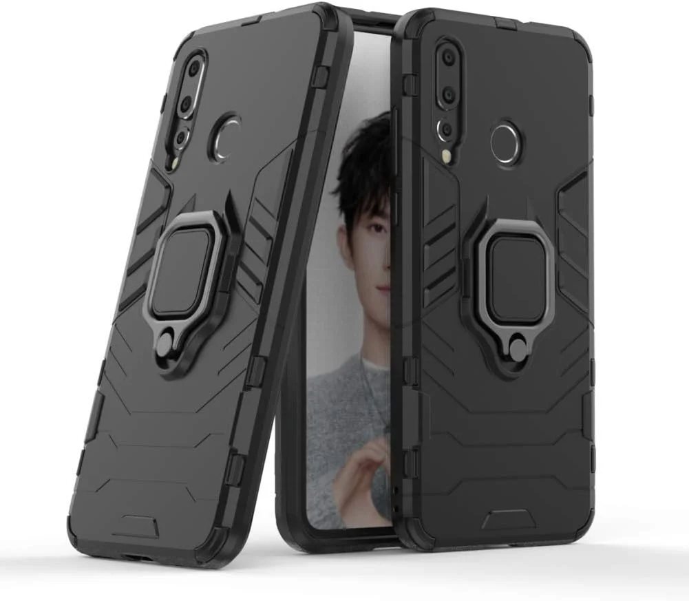 قاب محافظ هواوی نوا 4 مدل MaiJin، با حلقه فلزی، پایه استند، ضد ضربه، لایه سخت (سازگار با هولدر مغناطیسی خودرو)، دو لایه مقاوم برای هواوی نوا 4 (مشکی)