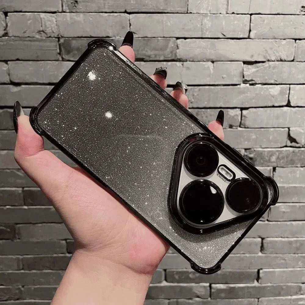 قاب پشتی سازگار با هوآوی Pura 80 Ultra/P80 pro/pro+ / P80، یک قاب با دو کاربرد، با مقوای براق گرادیانی جداشدنی و محافظ فیلم لنز قاب Pura 80 (مشکی، هوآوی Pura 80 Ultra)