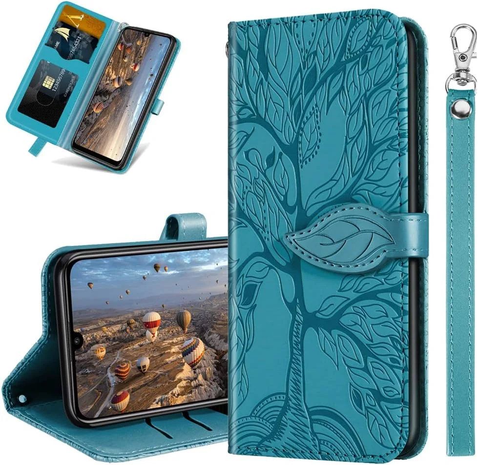 کیف گوشی هواوی Y7 2019 مدل MRSTER - کیف چرمی با کیفیت عالی برای هواوی Y7 2019، کیف محافظ تاشو برای هواوی Y7 2019. طرح درخت آبی RX2
