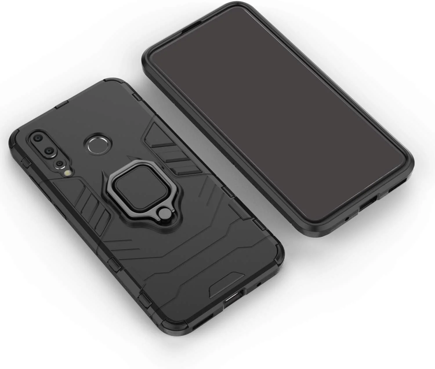 قاب محافظ هواوی نوا 4 مدل MaiJin، با حلقه فلزی، پایه استند، ضد ضربه، لایه سخت (سازگار با هولدر مغناطیسی خودرو)، دو لایه مقاوم برای هواوی نوا 4 (مشکی)