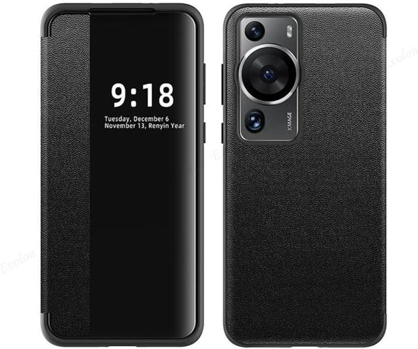 کاور محافظ هوآوی P60 Pro مدل Lukione، پنجره نمایش شفاف، کاور مغناطیسی با قابلیت بیدار و خواب خودکار، ضد ضربه و محافظت در برابر سقوط (مشکی)