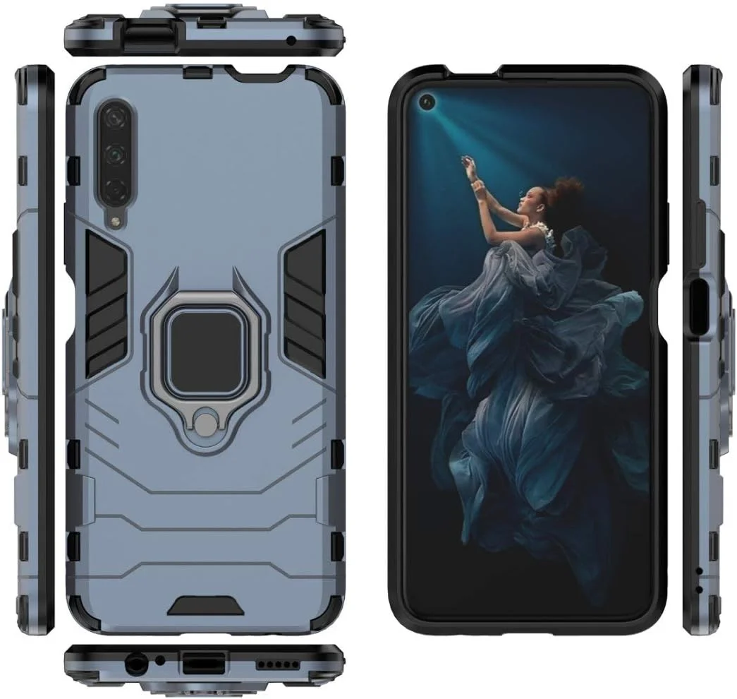 قاب محافظ گوشی هواوی Y9S/P smart Pro 2019/آنر 9X/9X PRO به همراه محافظ صفحه نمایش شیشه ای حرارت دیده، محافظت سنگین و مقاوم در برابر ضربه، دارای پایه نگهدارنده، رنگ سرمه ای