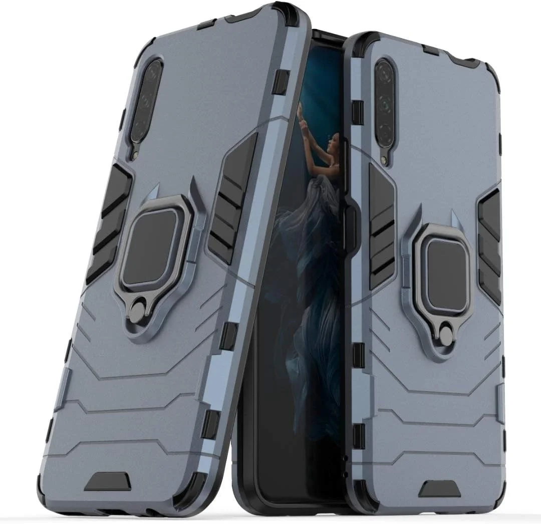 قاب محافظ گوشی هواوی Y9S/P smart Pro 2019/آنر 9X/9X PRO به همراه محافظ صفحه نمایش شیشه ای حرارت دیده، محافظت سنگین و مقاوم در برابر ضربه، دارای پایه نگهدارنده، رنگ سرمه ای