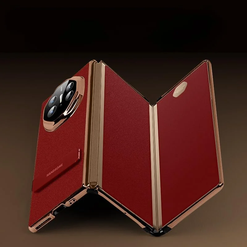 کاور چرمی Gruattreay سازگار با Huawei Mate XT، با براکت قاب و براکت مخفی، لولاهای کاملاً پوشیده برای مقاومت در برابر زلزله و افتادن، مناسب برای Huawei Mate XT (مشکی)