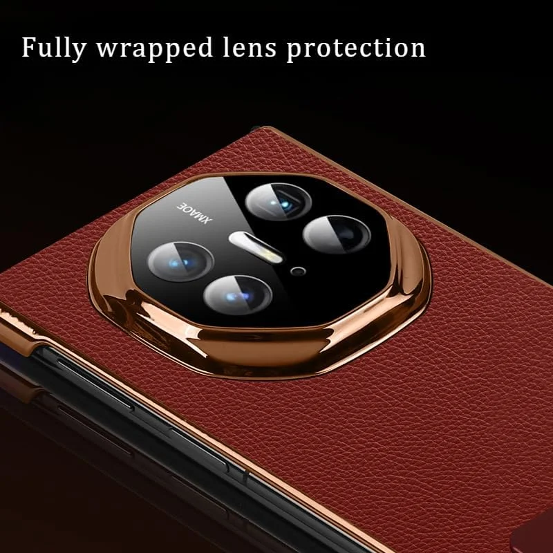 کاور چرمی Gruattreay سازگار با Huawei Mate XT، با براکت قاب و براکت مخفی، لولاهای کاملاً پوشیده برای مقاومت در برابر زلزله و افتادن، مناسب برای Huawei Mate XT (مشکی)