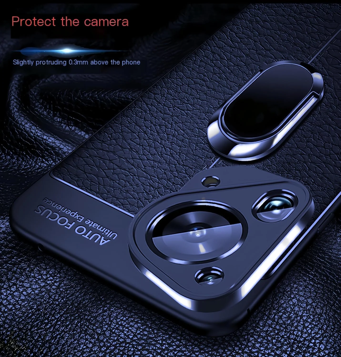 قاب گوشی سازگار با هوآوی Pura 70 Ultra، بافت چرمی با حلقه نگهدارنده، مشکی، پوشش محافظ (آبی سرمه ای)