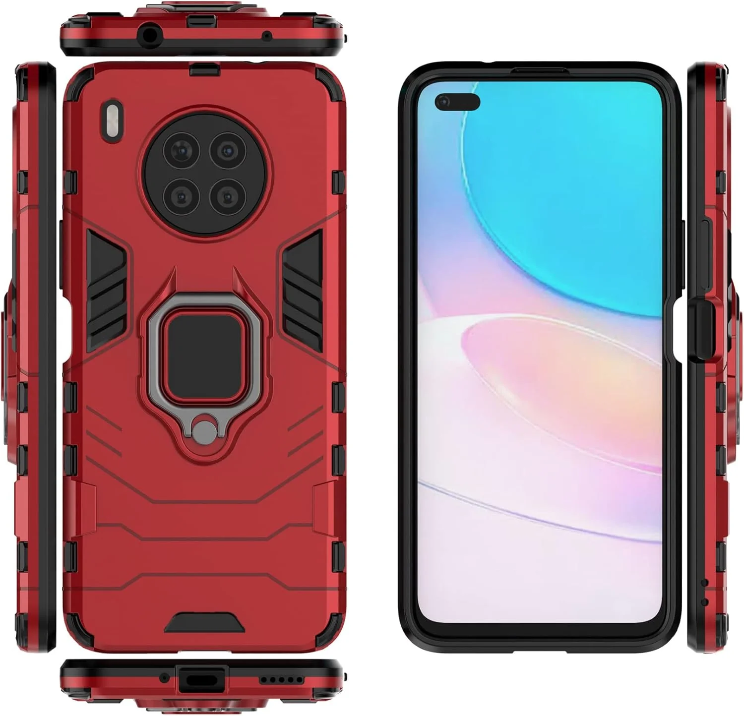 کاور محافظ گوشی هواوی نوا 8 آی / آنر 50 لایت، کاور زرهی ضد ضربه و مقاوم با پایه تاشو، قرمز