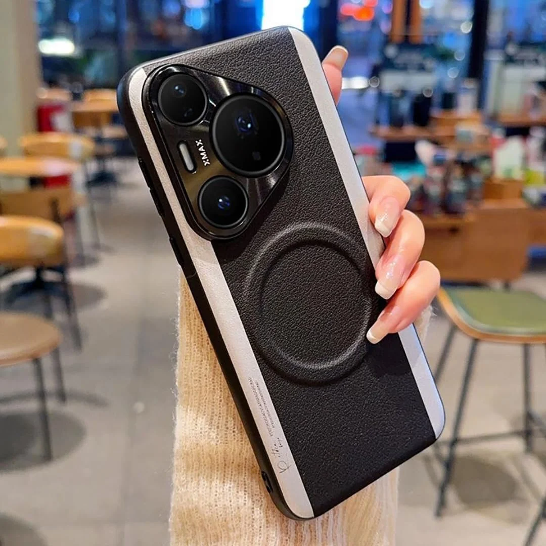 سازگار با هواوی Pura 80 Ultra/P80 pro/p+ / P80 کاور پشتی، چرم مصنوعی، دارای طراحی رنگی یکپارچه، پشتیبانی از شارژ مغناطیسی، قاب P80 (اتصال مشکی، Pura 80)