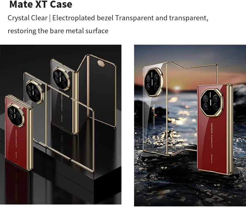 قاب گوشی Gruattreay سازگار با Huawei Mate XT، فریم آبکاری شده، قاب PC سخت شفاف، باریک و خوش فرم، مشکی شفاف