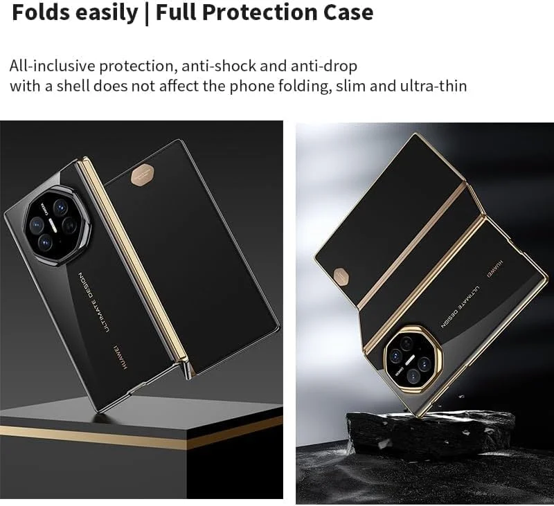 قاب گوشی Gruattreay سازگار با Huawei Mate XT، فریم آبکاری شده، قاب PC سخت شفاف، باریک و خوش فرم، مشکی شفاف