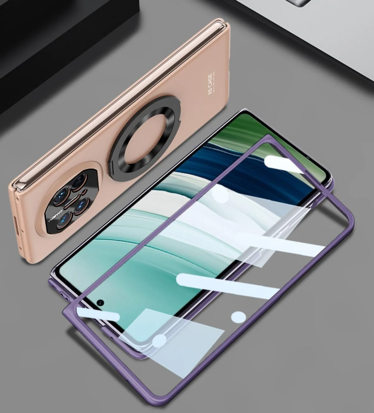 قاب گوشی هواوی میت ایکس 3 با حلقه، قاب مغناطیسی باریک با حلقه شارژ سریع بی سیم، کاور تاشو گوشی برای هواوی میت ایکس 3 - سبز