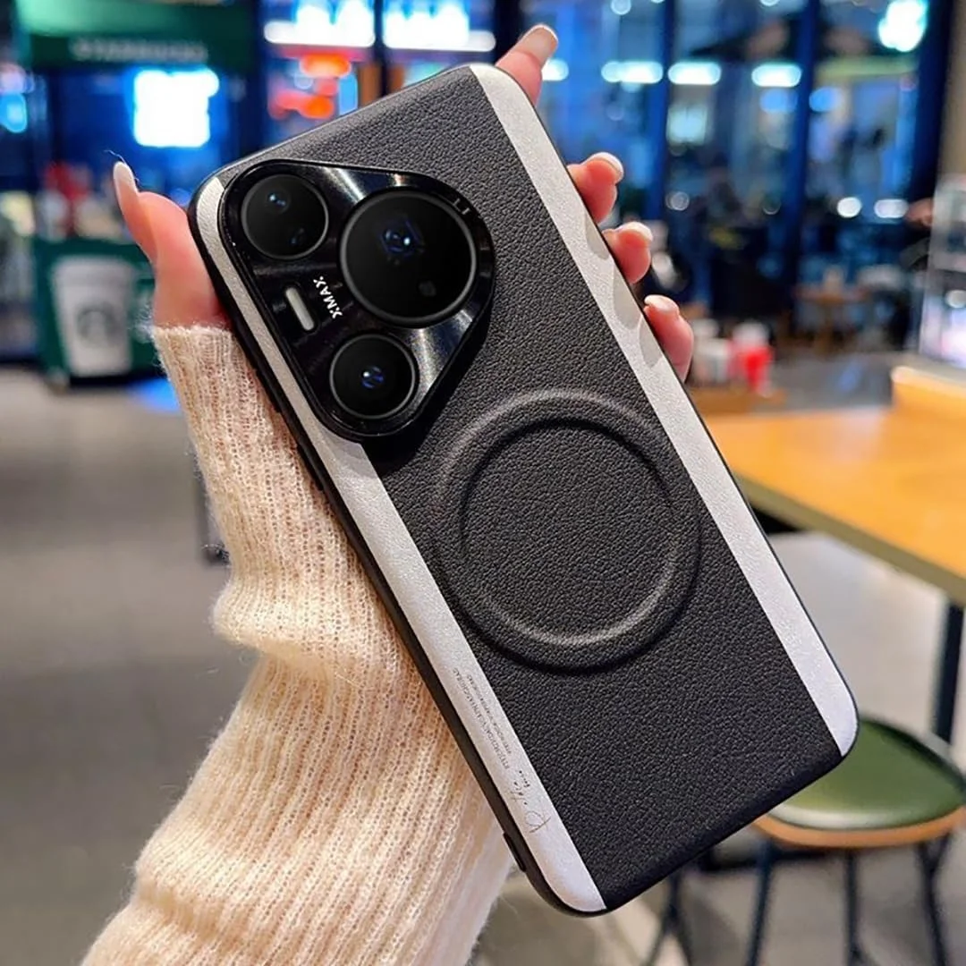 سازگار با هواوی Pura 80 Ultra/P80 pro/p+ / P80 کاور پشتی، چرم مصنوعی، دارای طراحی رنگی یکپارچه، پشتیبانی از شارژ مغناطیسی، قاب P80 (اتصال مشکی، Pura 80)