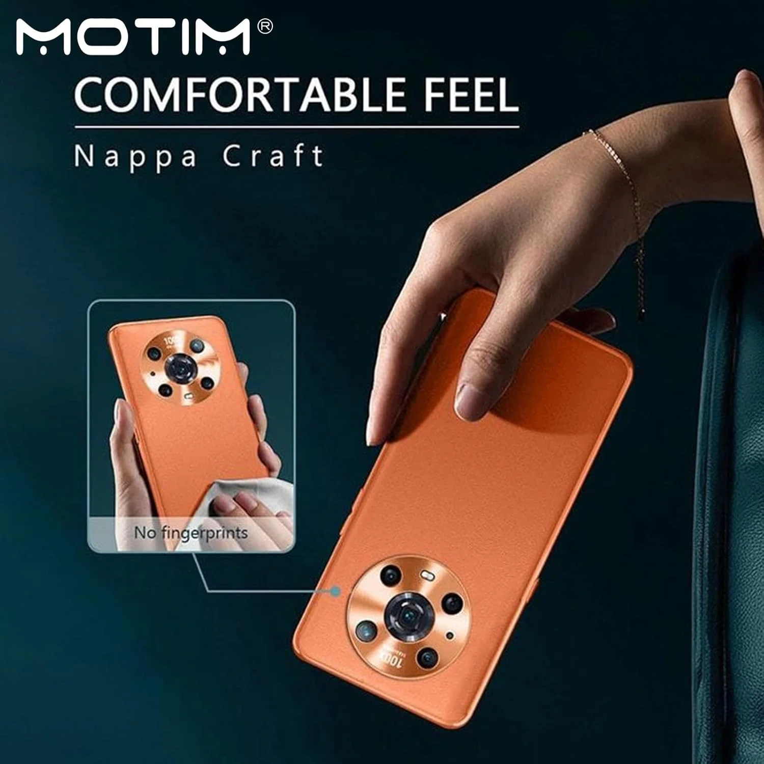 کاور چرمی MOTIM برای هوآوی Honor Magic 4/4 Pro، محافظت در برابر سقوط، ضد ضربه، ضد گرد و غبار و ضد اثر انگشت (نارنجی، هوآوی Honor Magic 4Pro)