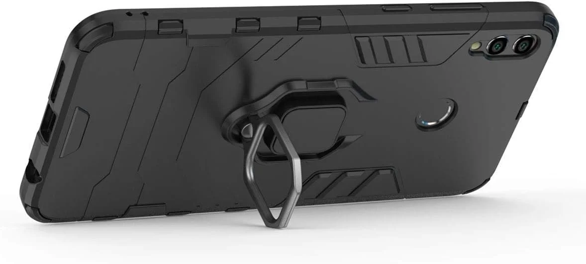 قاب محافظ گوشی مای‌جین سازگار با آنر 8X Max و هواوی Y Max، دارای حلقه فلزی، پایه استند، ضد ضربه، لایه دوگانه و پوشش مقاوم (مشکی)