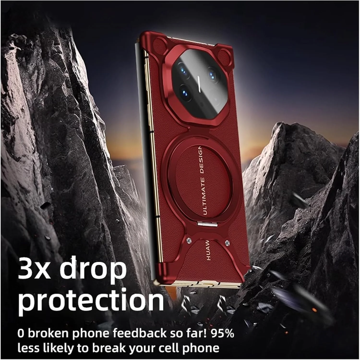 کاور محافظ فلزی و چرمی Azonee برای Huawei Mate XT، دارای استند مغناطیسی و پنجره هوشمند، طراحی دفع حرارت، ضد ضربه، فوق العاده نازک و محافظ لنز (طلایی)