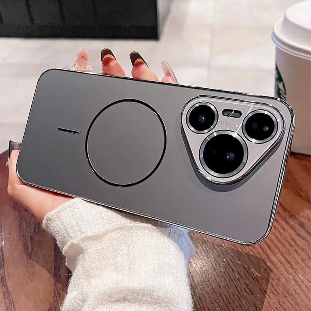 قاب پشتی سازگار با هوآوی Pura 80 Ultra / P80 pro/p+ / P80، فریم آبکاری شده نرم، لمس سازگار با پوست، پشتیبانی از شارژ مغناطیسی، کاور P80 (خاکستری، Pura 80 Ultra)