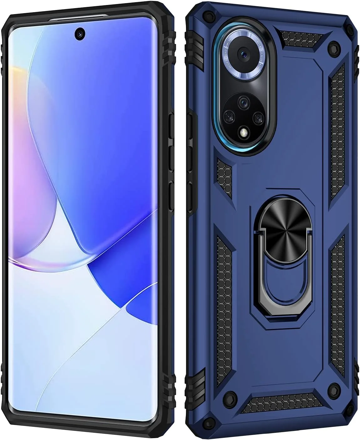قاب محافظ گوشی هواوی نوا 9 / آنر 50 5G، با حلقه نگهدارنده، سیلیکونی محافظ ضد ضربه، پوشش سخت زرهی، آبی