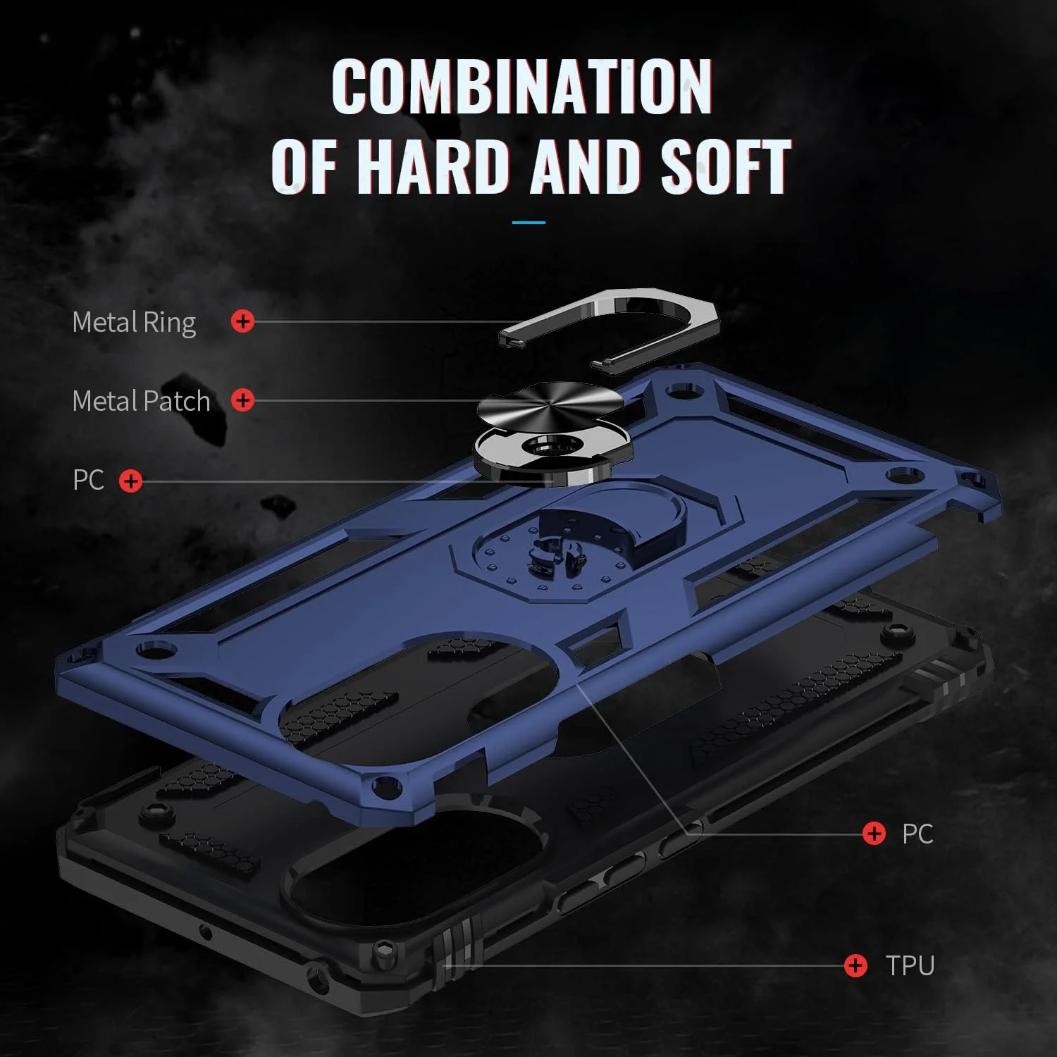 قاب محافظ گوشی هواوی نوا 9 / آنر 50 5G، با حلقه نگهدارنده، سیلیکونی محافظ ضد ضربه، پوشش سخت زرهی، آبی