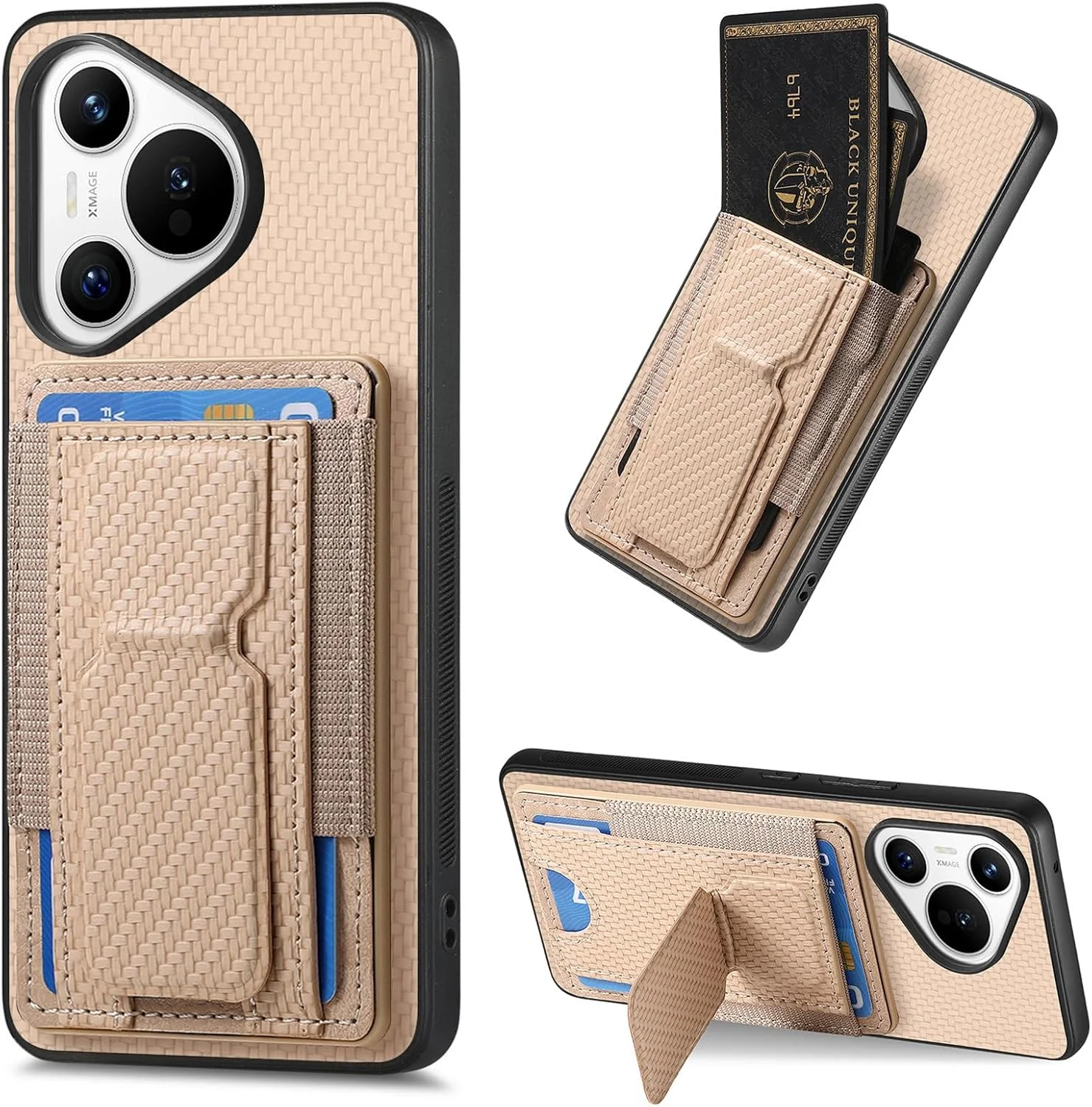 کاور محافظ گوشی هواوی Pura 70، دارای جای کارت، باریک، ضد ضربه و ضد خش، کاور بادوام کیف پول دار با استند برای آقایان/بانوان (خاکستری)