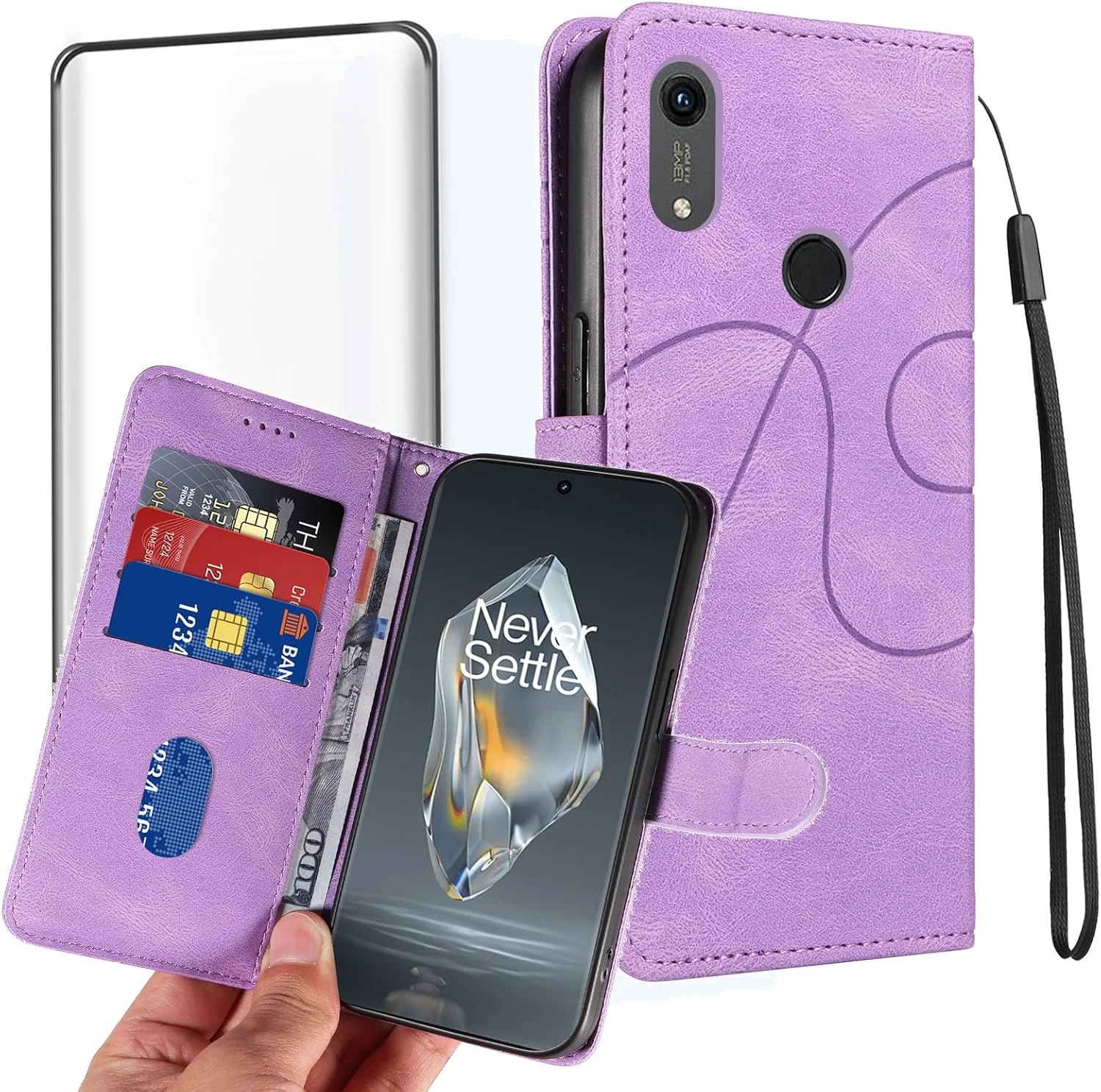 کیف پول تاشو برای گوشی آنر 8A 2020/هوآوی Y6 (2019)، کیف کتابی [دارای 3 جای کارت + 1 کیف پول] با روکش تاشو مغناطیسی چرمی PU، قاب گوشی برای آنر 8A 2020/هوآوی Y6 (2019)، بنفش