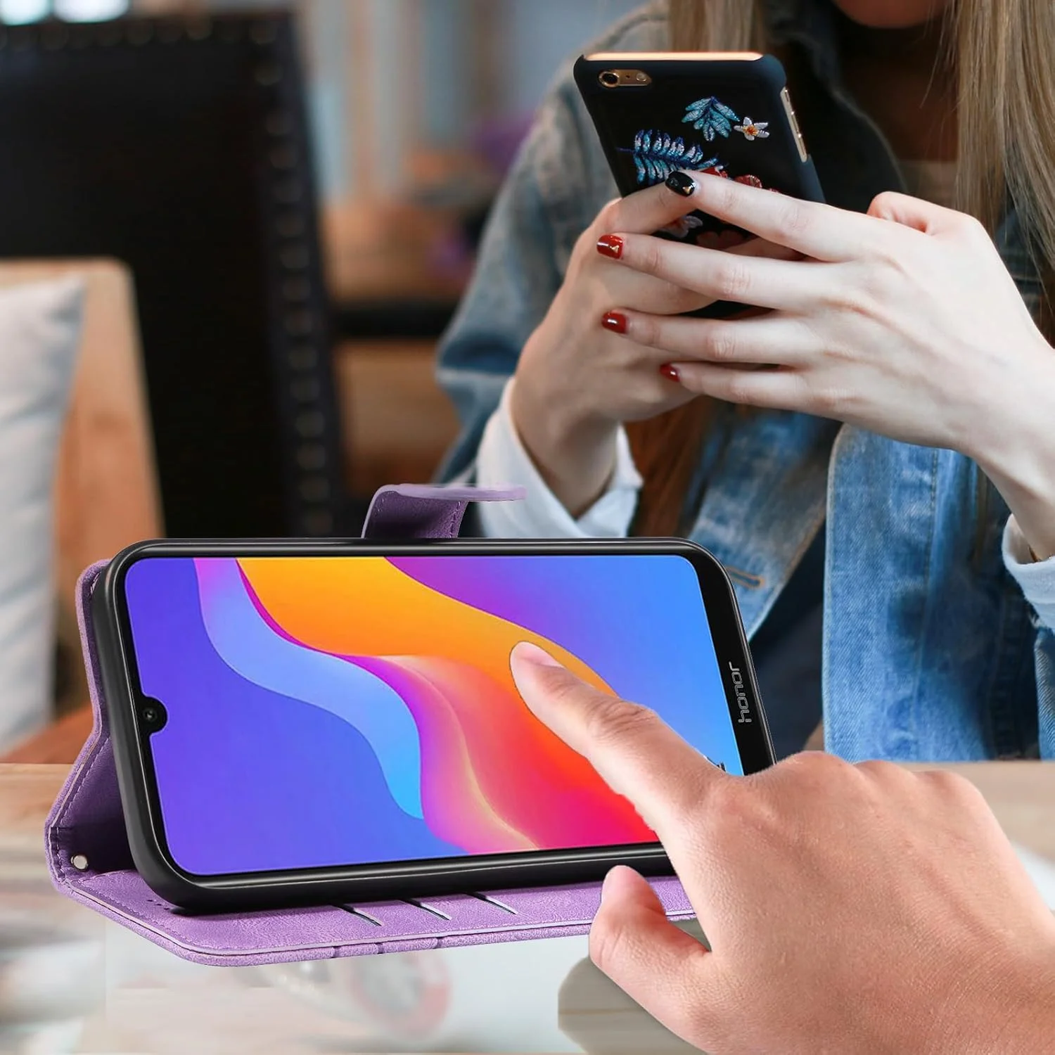 کیف پول تاشو برای گوشی آنر 8A 2020/هوآوی Y6 (2019)، کیف کتابی [دارای 3 جای کارت + 1 کیف پول] با روکش تاشو مغناطیسی چرمی PU، قاب گوشی برای آنر 8A 2020/هوآوی Y6 (2019)، بنفش