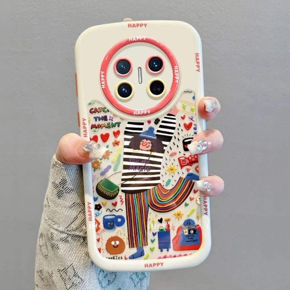 قاب محافظ گوشی موبایل هوآوی آنر مجیک 7 پرو، همراه با بند آویز، جنس TPU، طرح گرافیکی رنگارنگ دختر شاد، مناسب برای هوآوی آنر مجیک 7 (هوآوی آنر مجیک 7 پرو)