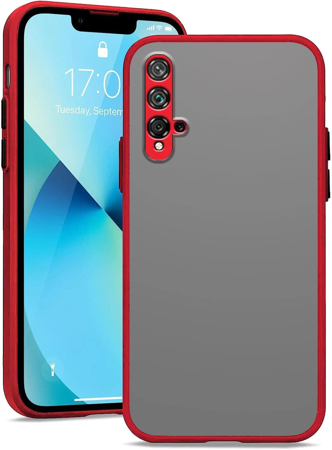 قاب محافظ ضد ضربه برای هوآوی نوا 5T، قاب باریک و سبک گوشی هوآوی نوا 5T، کاور مات نیمه شفاف ضد اثر انگشت مناسب خانم ها و آقایان (قرمز)