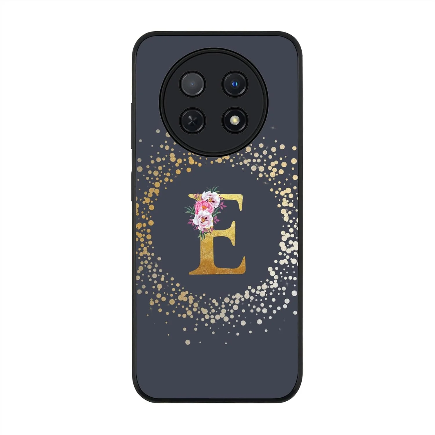 کاور استایلیزد برای هوآوی نوا Y91 4G / هوآوی Enjoy 60X، قاب مشکی مقاوم، باریک، نرم، انعطاف پذیر، ضد ضربه - طرح گلدار با حروف اول سفارشی - E (خاکستری)