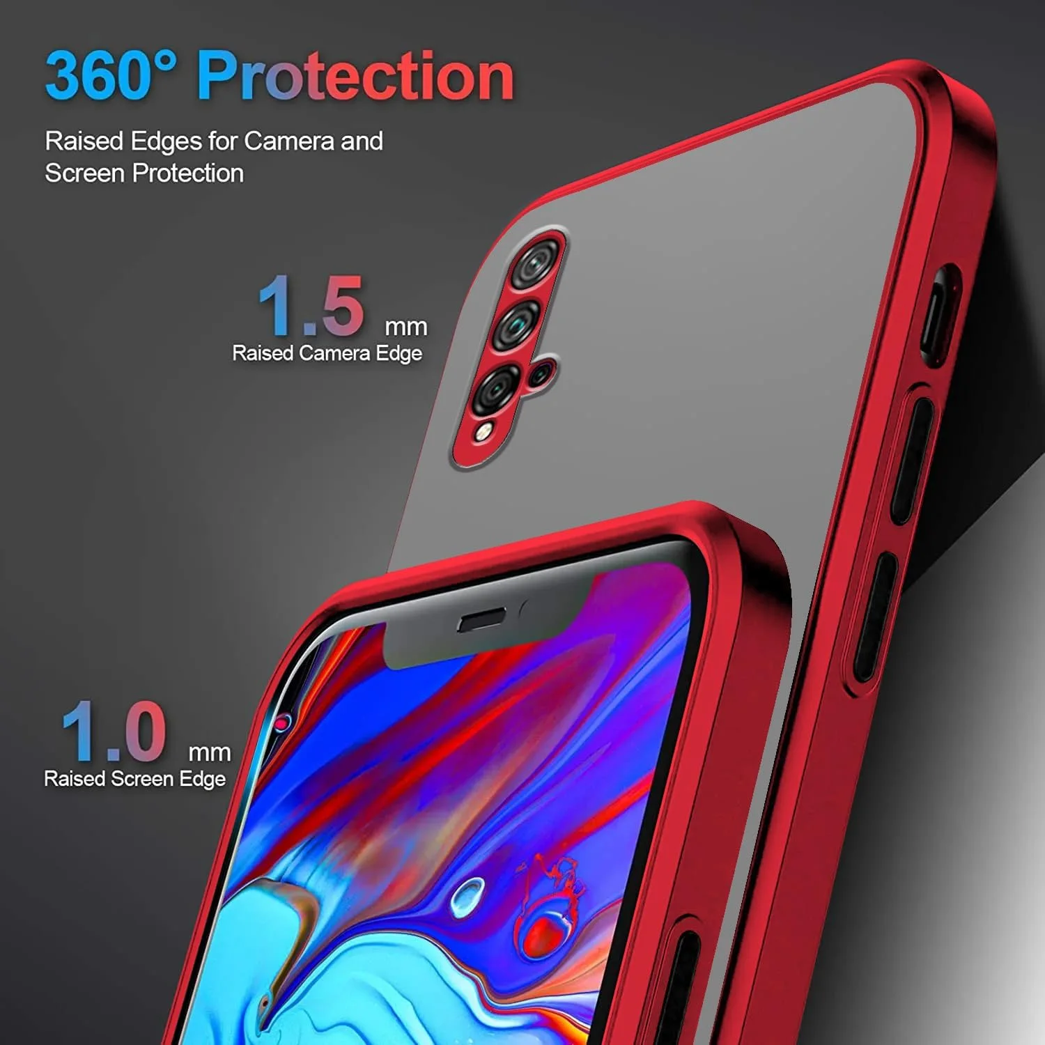 قاب محافظ ضد ضربه برای هوآوی نوا 5T، قاب باریک و سبک گوشی هوآوی نوا 5T، کاور مات نیمه شفاف ضد اثر انگشت مناسب خانم ها و آقایان (قرمز)