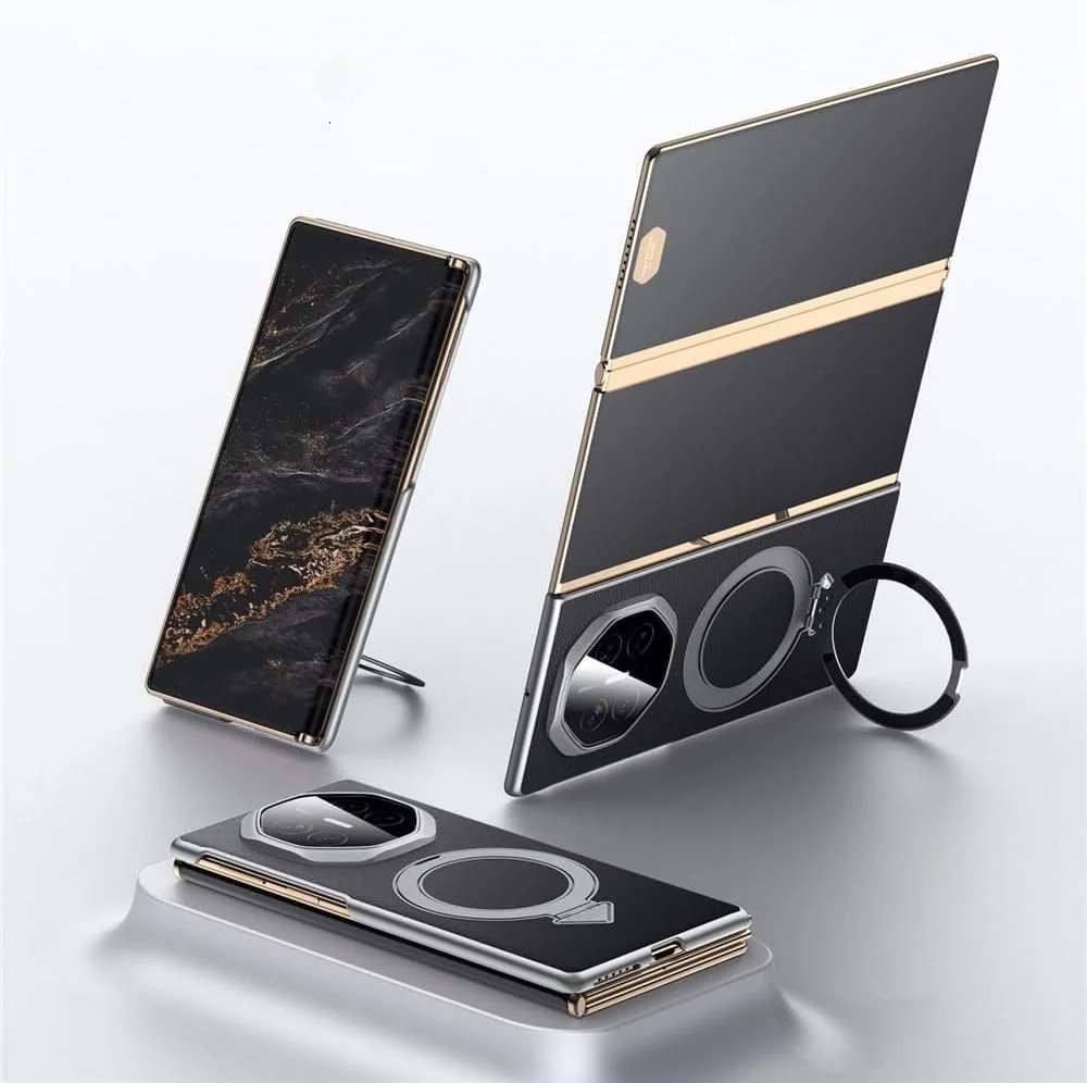 کاور چرمی Gruattreay سازگار با Huawei Mate XT/Mate XT Ultimate (2024)، دارای پایه چرخان چند زاویه ای، کاور گوشی چرمی ضد اثر انگشت (مشکی)