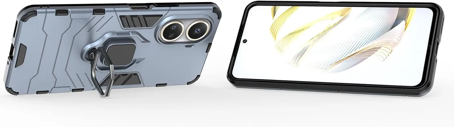 [1+2] کاور گوشی هوآوی نوا 10 SE، کاور پایه دار به همراه محافظ صفحه نمایش شیشه ای حرارت دیده (2 عدد)، کاور محافظ دو لایه ضد خش و مقاوم (هوآوی نوا 10 SE، آبی ارتشی)