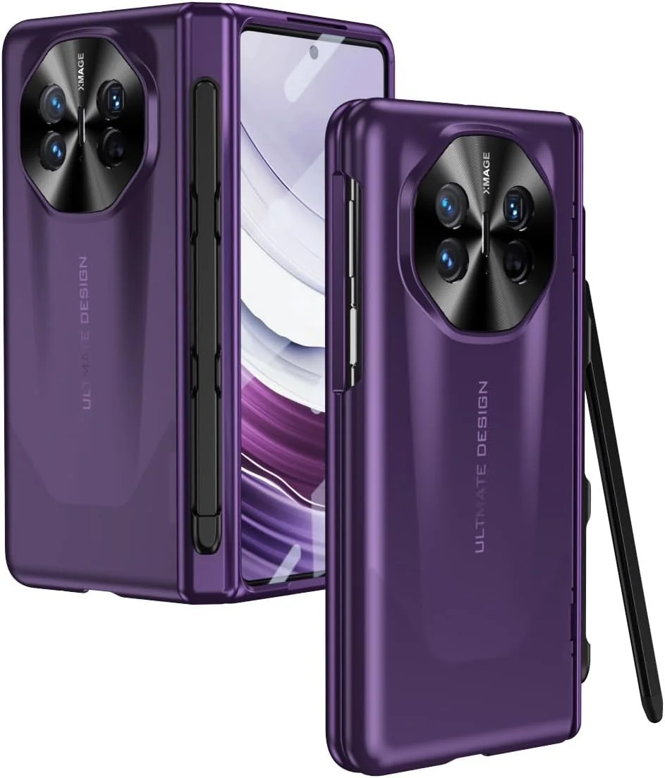 قاب گوشی سازگار با قاب گوشی Huawei Mate X3، پوشش مقاوم در برابر ضربه و محافظ کامل بدنه گوشی سازگار با قاب Huawei Mate X3 با محافظ صفحه نمایش و جایگاه قلم S، محافظ صفحه نمایش گوشی (بنفش)