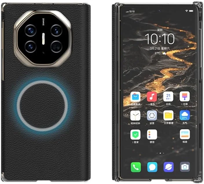 قاب چرمی Gruattreay سازگار با Huawei Mate XT Ultimate، پوشش محافظ مغناطیسی فوق العاده نازک ضد افتادن با پوشش کامل دو محوره برای Mate XT Ultimate (مشکی)